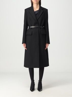 Burberry Black Tailored Camel Hair Wool Coat With Belt